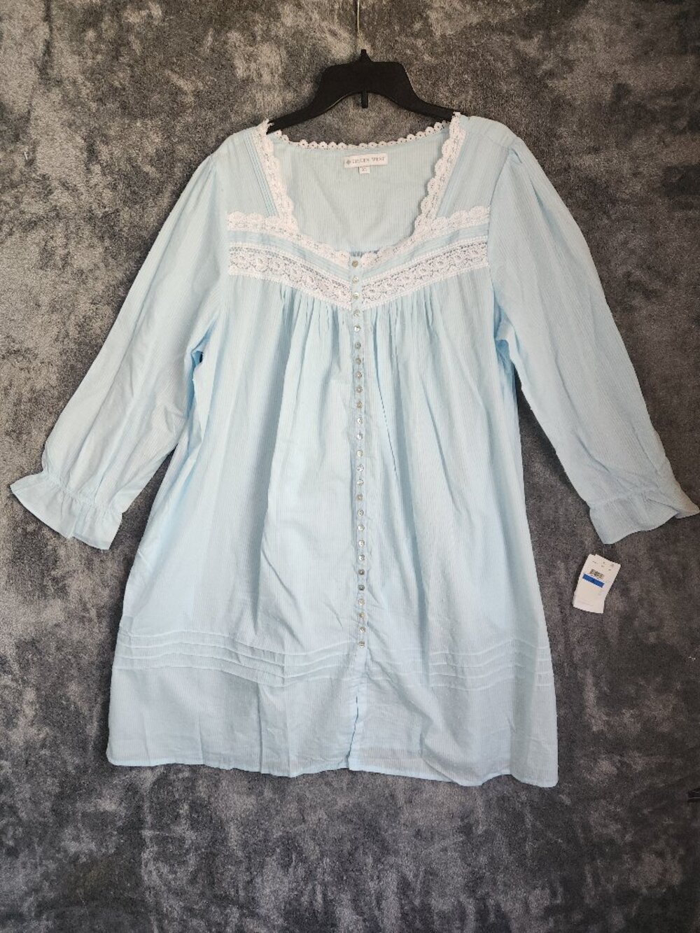 EILEEN WEST Long Sleeve Ballet Nightgown Dress Womens XL Blue Lace Trim NEW